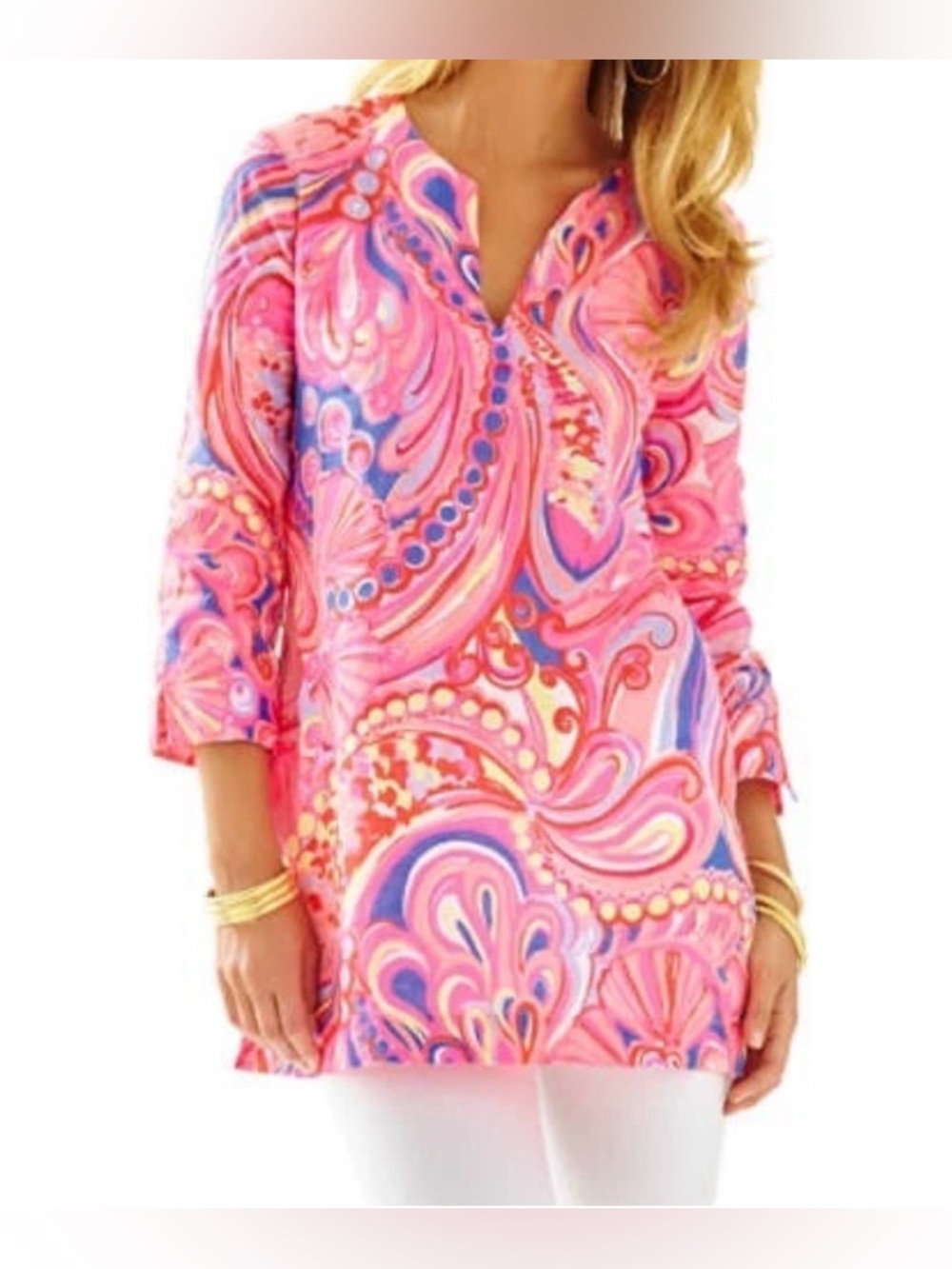 Lilly Pulitzer Marco Island Linen Tunic Cover Up Size L - Picture 2 of 9